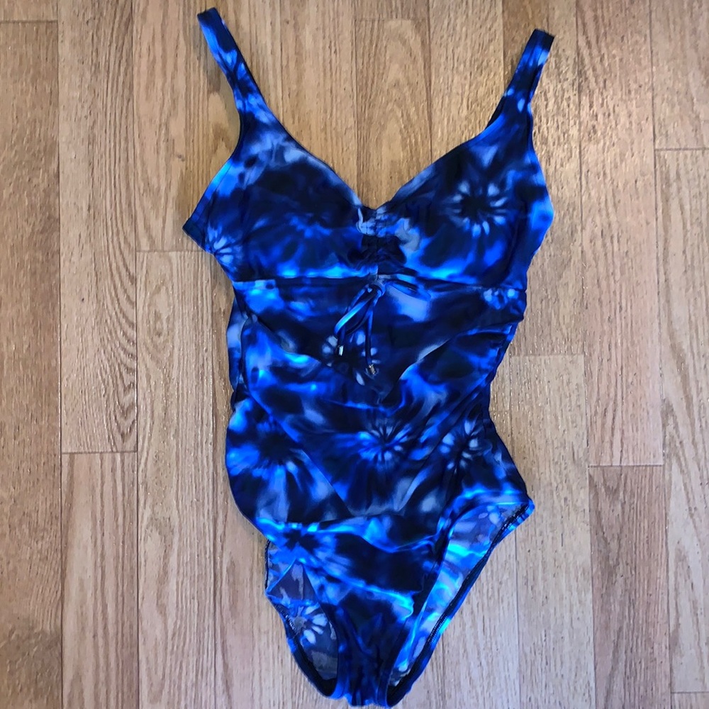 AQUA GREEN Swimsuit Bathing Suit One-Piece Blue Tie-Dye